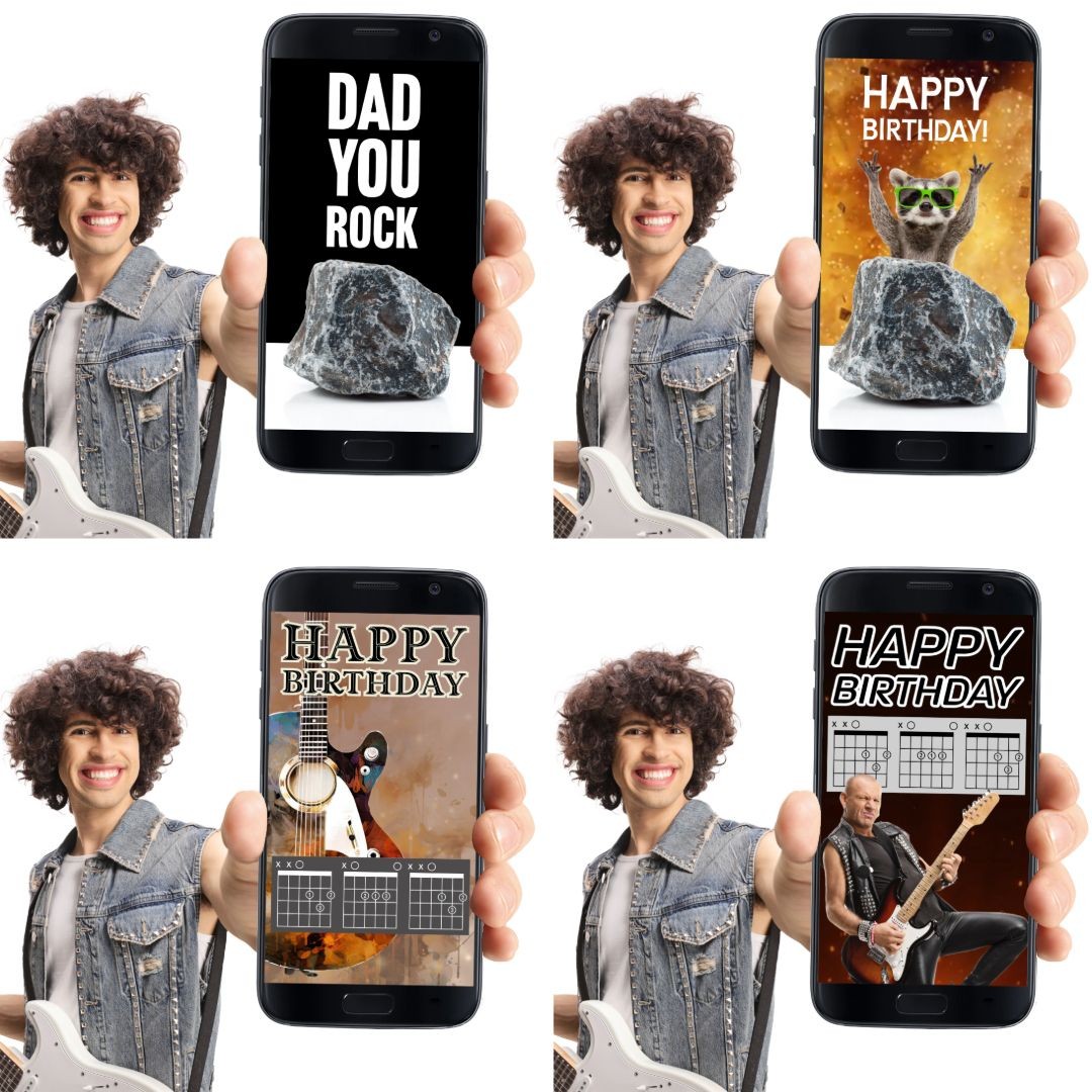 Celebrate your guitar-loving dad with a personalized or ready-made rock-themed eCard. Featuring blues, rock, and instrumental music, perfect for making his birthday special.